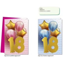 BIGLIETTI AUGURI 12PZ    18 ANNI ORO RILIEVO