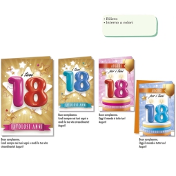 BIGLIETTI AUGURI 12PZ    18 ANNI RILIEVO