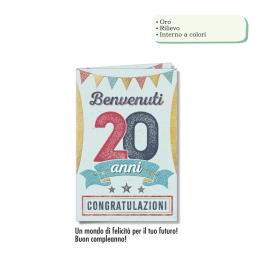 BIGLIETTI AUGURI 6PZ 20  ANNI ORO RILIEVO VINTAGE