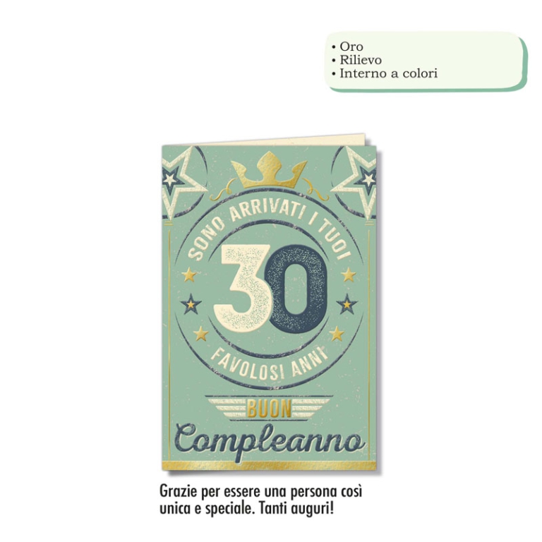 BIGLIETTI AUGURI 6PZ 30  ANNI ORO RILIEVO VINTAGE