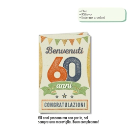 BIGLIETTI AUGURI 6PZ 60  ANNI ORO RILIEVO VINTAGE