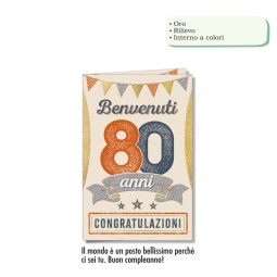 BIGLIETTI AUGURI 6PZ 80  ANNI ORO RILIEVO VINTAGE