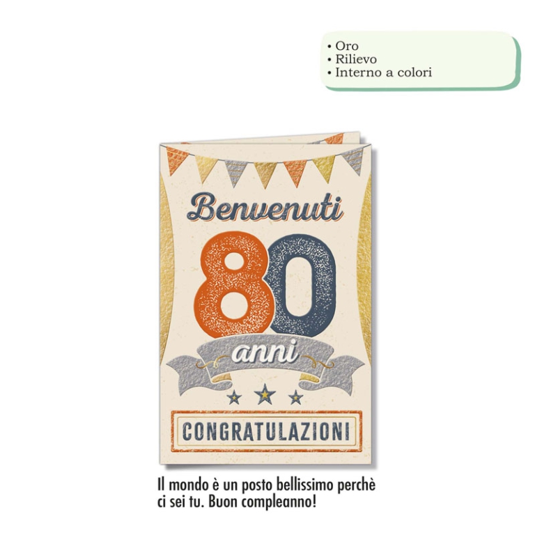 BIGLIETTI AUGURI 6PZ 80  ANNI ORO RILIEVO VINTAGE
