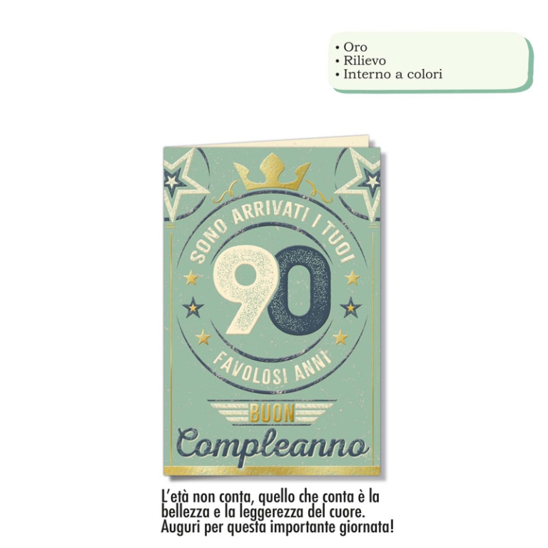 BIGLIETTI AUGURI 6PZ 90  ANNI ORO RILIEVO VINTAGE