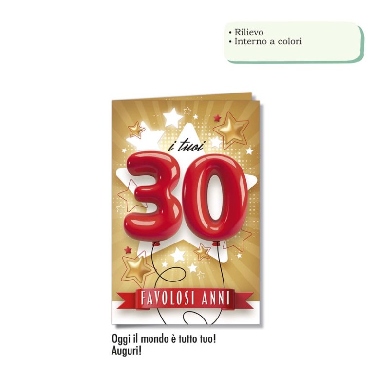 BIGLIETTI AUGURI 6PZ 30  ANNI RILIEVO