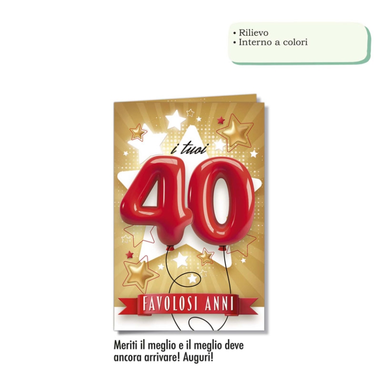 BIGLIETTI AUGURI 6PZ 40  ANNI RILIEVO