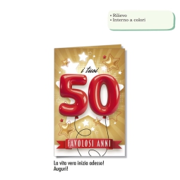 BIGLIETTI AUGURI 6PZ 50  ANNI RILIEVO