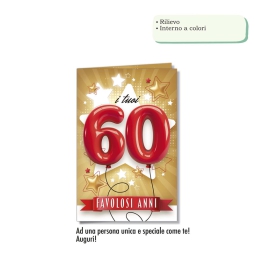 BIGLIETTI AUGURI 6PZ 60  ANNI RILIEVO