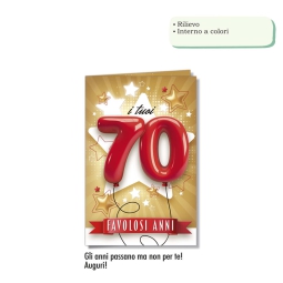 BIGLIETTI AUGURI 6PZ 70  ANNI RILIEVO