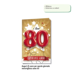 BIGLIETTI AUGURI 6PZ 80  ANNI RILIEVO