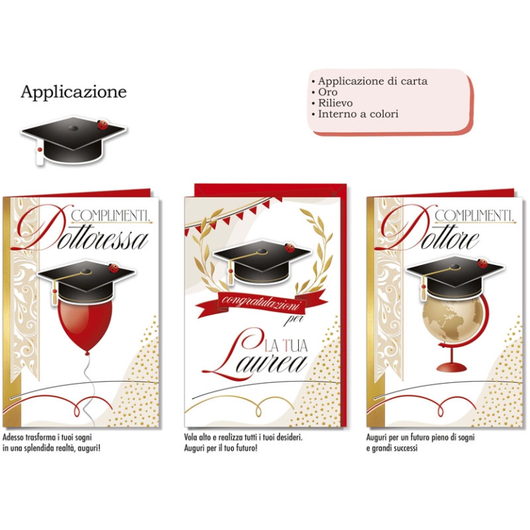BIGLIETTI AUGURI 12PZ    LAUREA CON APPLICAZIONE