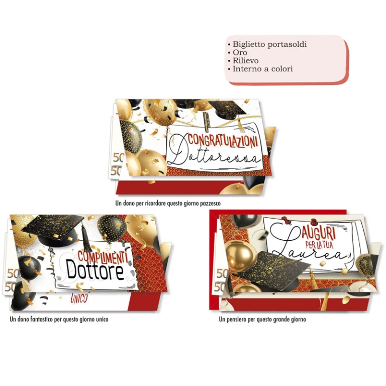 BIGLIETTI AUGURI 12PZ    LAUREA PORTASOLDI