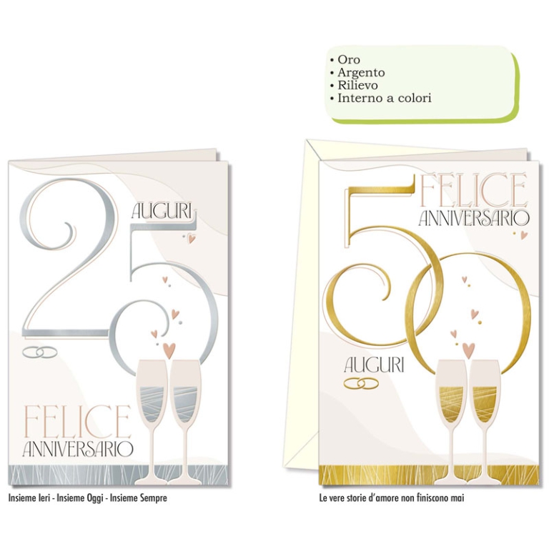 BIGLIETTI AUGURI 12PZ    ANNIVERSARIO 25° E 50°