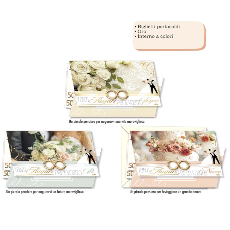 BIGLIETTI AUGURI 12PZ    MATRIMONIO PORTASOLDI