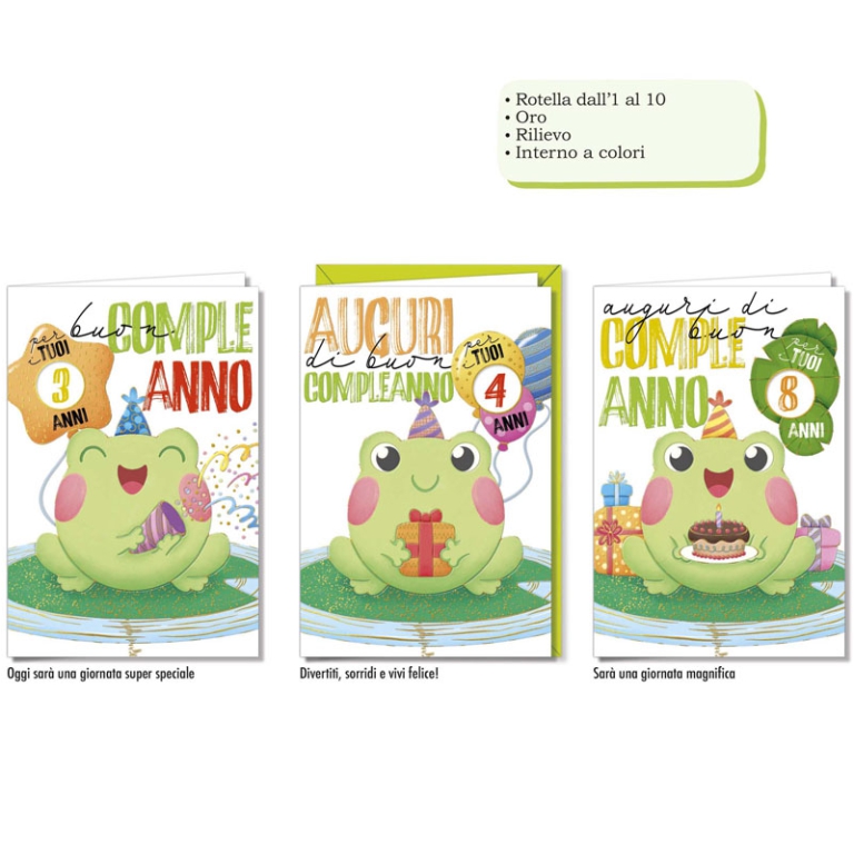 BIGLIETTI AUGURI 12PZ    CON ROTELLA BIMBI