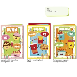 BIGLIETTI AUGURI 12PZ    ORO RILIEVO BIMBI