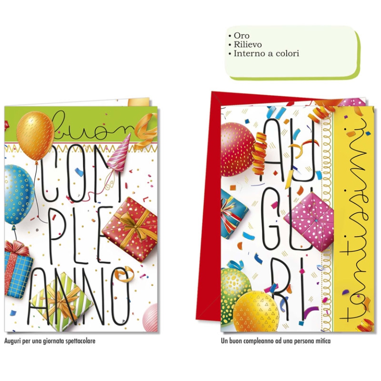 BIGLIETTI AUGURI 12PZ    COMPLEANNO ORO RILIEVO