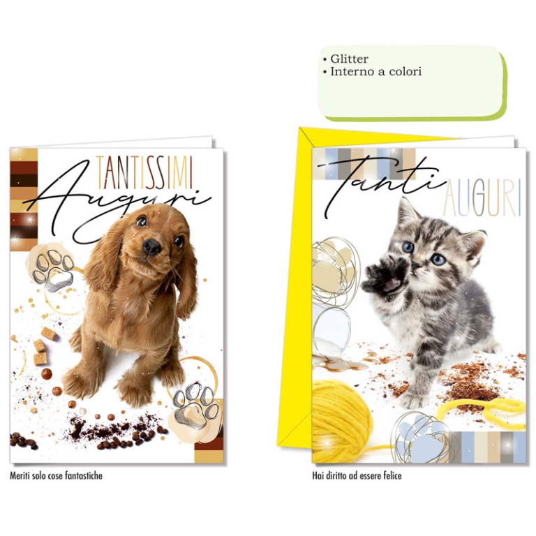 BIGLIETTI AUGURI 12PZ    COMPLEANNO CANI GATTI