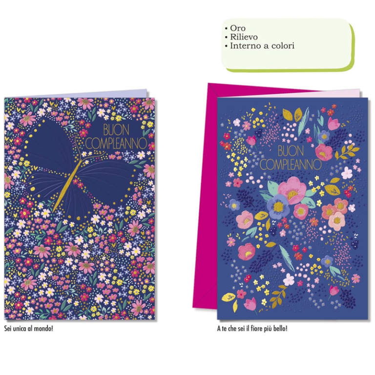 BIGLIETTI AUGURI 12PZ    COMPLEANNO ORO RILIEVO