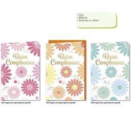 BIGLIETTI AUGURI 12PZ    COMPLEANNO ORO RILIEVO