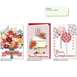 BIGLIETTI AUGURI 12PZ    COMPLEANNO RILIEVO