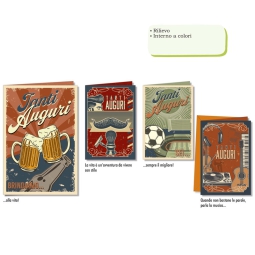 BIGLIETTI AUGURI 12PZ    COMPLEANNO UOMO VINTAGE