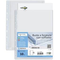 BUSTE PLASTICA FORATE 22X30 SOFFIETTO 250FG LISCIO 10PZ