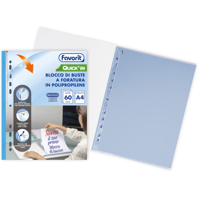 BLOCCO BUSTE PLASTICA PPL  A4 FORATE 60PZ QUICK IN