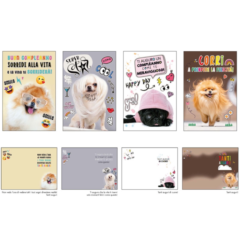 BIGLIETTI AUGURI 12PZ    ANIMALI C/FOIL OLOGRAFICO