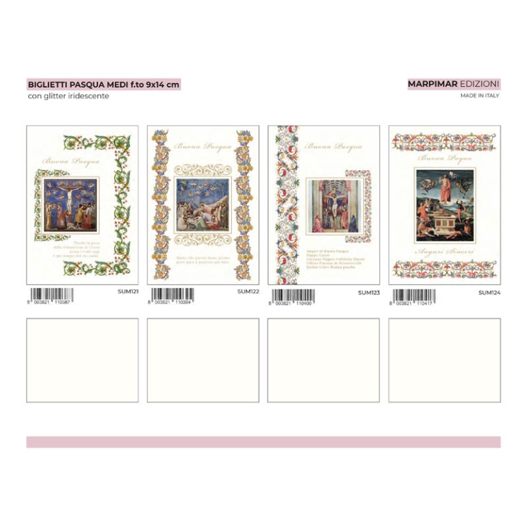 BIGLIETTI AUGURI 12PZ    PASQUA SACRO GLITTER