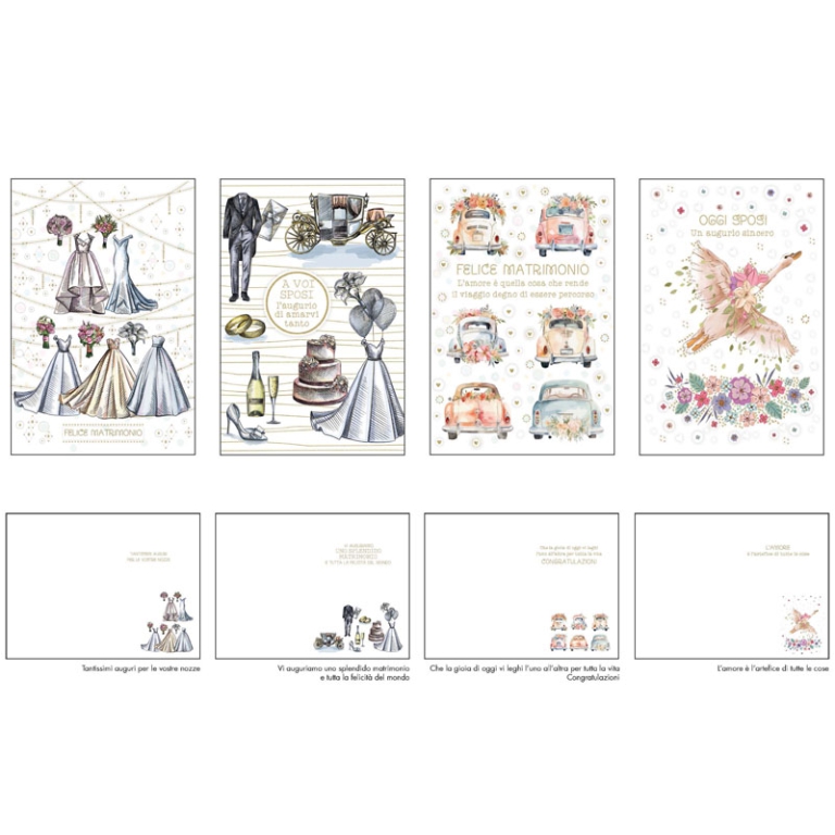 BIGLIETTI AUGURI 12PZ    MATRIMONIO C/FOIL ORO