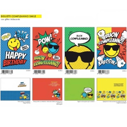 BIGLIETTI AUGURI 12PZ    COMPLEANNO SMILEY