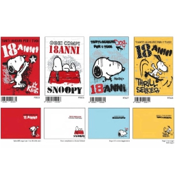 BIGLIETTI AUGURI 12PZ    18 ANNI SNOOPY