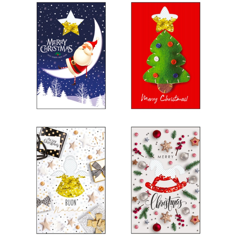 BIGLIETTI XMAS 11,5X17CM 12PZ C/PAILLETTES