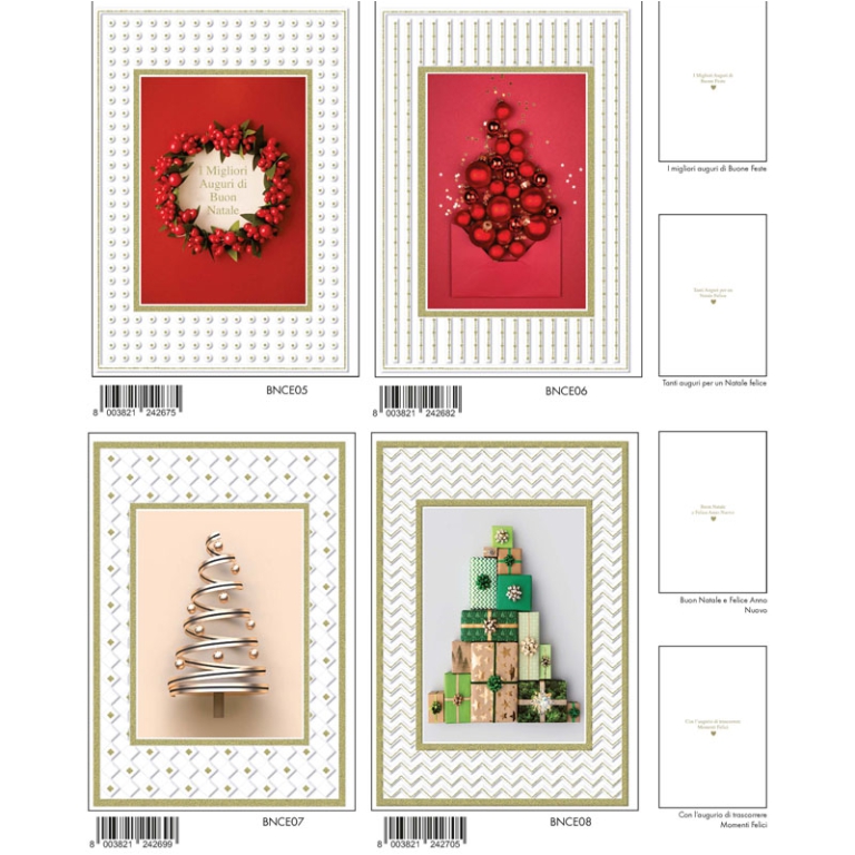 BIGLIETTI NATALE 12X18CM 12PZ RILIEVO E FOIL ORO