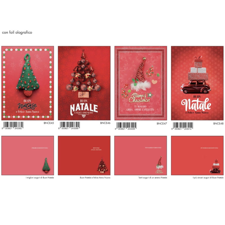 BIGLIETTI AUGURI 12PZ    XMAS FOIL OLOGRAFICO