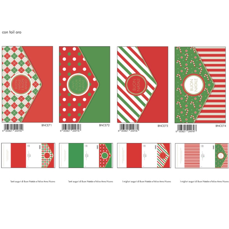 BIGLIETTI AUGURI 12PZ    XMAS PORTASOLDI FOIL