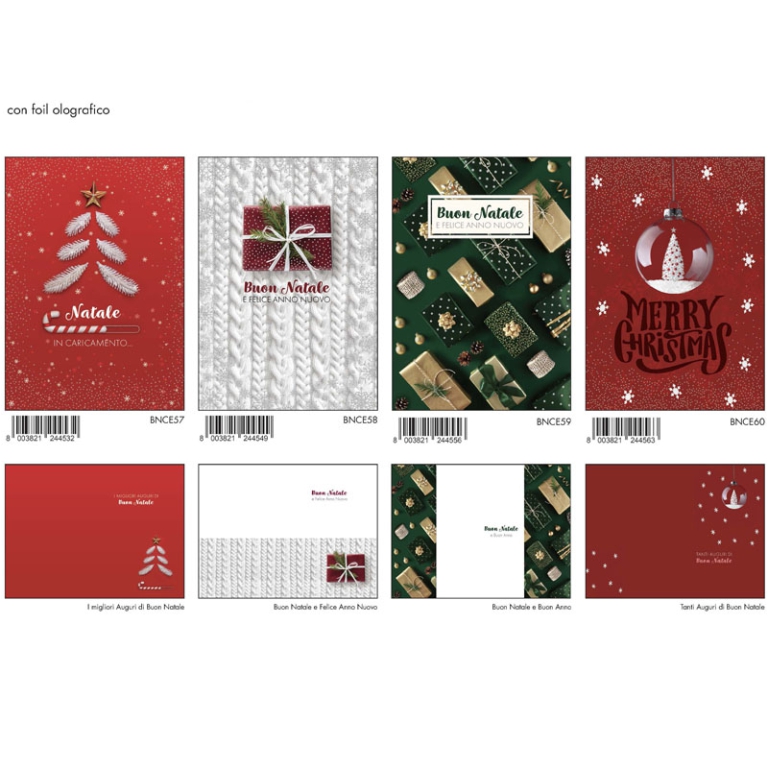 BIGLIETTI AUGURI 12PZ    XMAS FOIL OLOGRAFICO