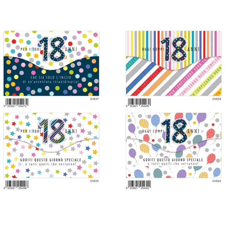 BIGLIETTI AUGURI 12PZ    PORTASOLDI 18ESIMO