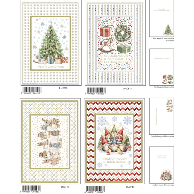 BIGLIETTI NATALE 12X18CM 12PZ RILIEVO E FOIL ORO