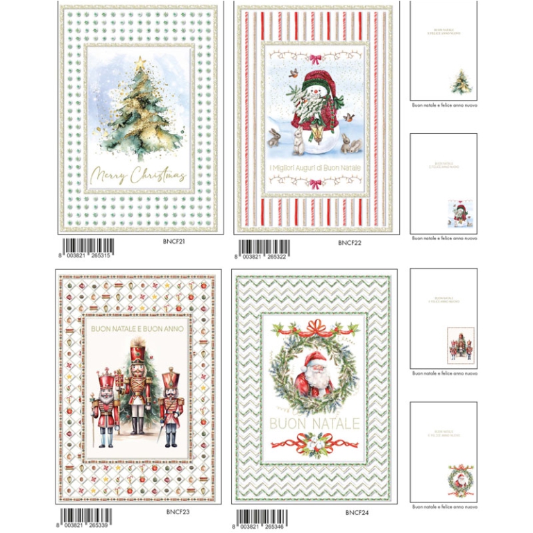 BIGLIETTI NATALE 12X18CM 12PZ RILIEVO E FOIL ORO