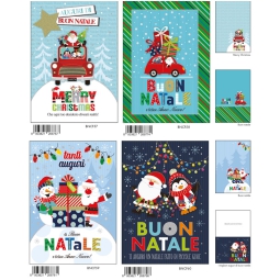 BIGLIETTI NATALE 12X18CM 12PZ FOIL ORO E 3D