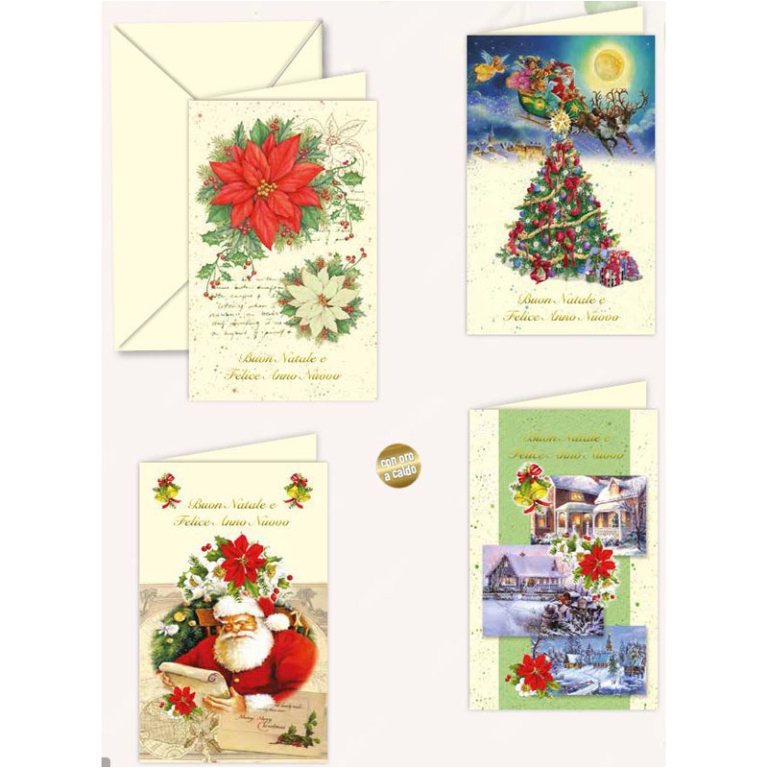 BIGLIETTI NATALE 9X14CM SCENARI ORO CALDO 12PZ