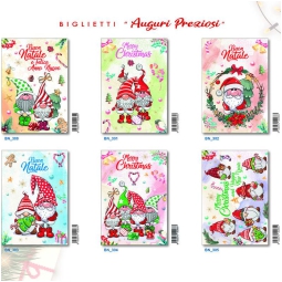 BIGLIETTI XMAS 12X17CM   12PZ GNOMI SOGGETTI ASSORTITI