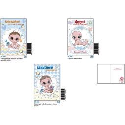 BIGLIETTI AUGURI 12PZ    NASCITA AZZURRO