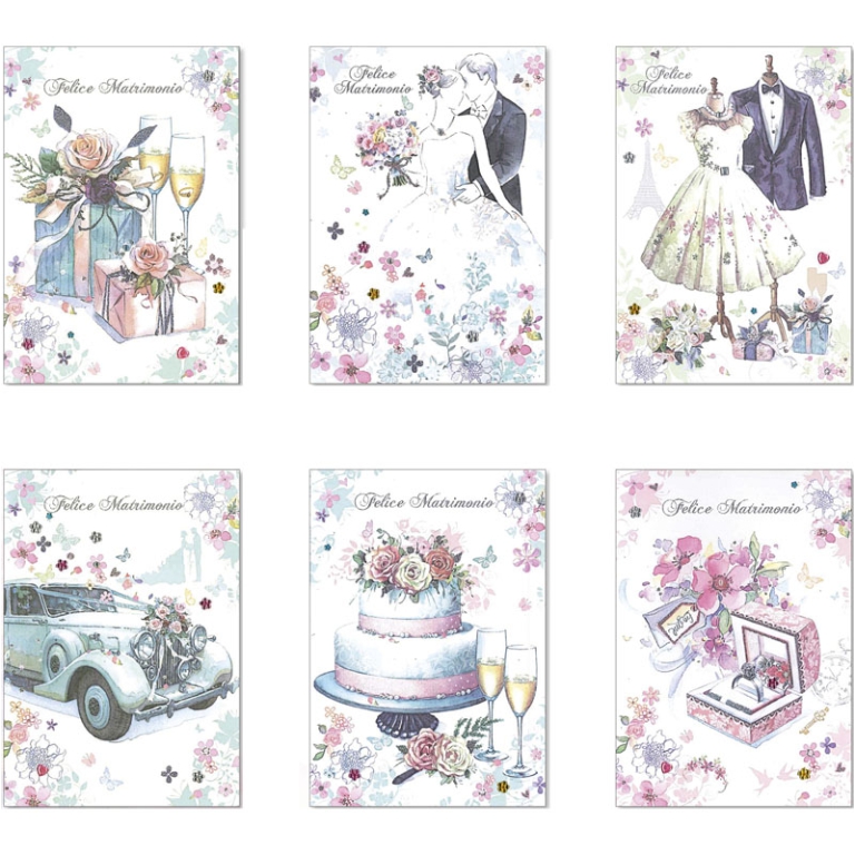 BIGLIETTI AUGURI 12PZ MATRIMONIO 3D GLITTER