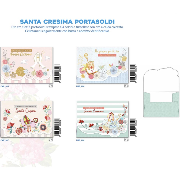 BIGLIETTI AUGURI 12PZ    PORTASOLDI CRESIMA