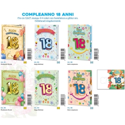 BIGLIETTI AUGURI 12PZ    COMPLEANNO 18 ANNI