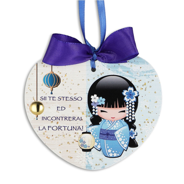 FORMELLA 12X11CM KOKESHI CUORE DECORI CELESTE