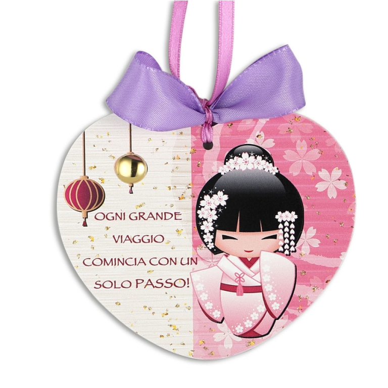 FORMELLA 12X11CM KOKESHI CUORE DECORI ROSA